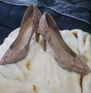 Charles By Charles David Snake-Print Pointed Toe Heels in Nude Pink